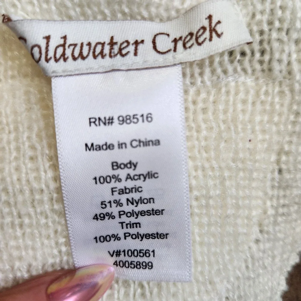 Coldwater Creek Long Scarf Knit Chiffron Bohemian Romantic Whimsy‎ Ivory Neutral